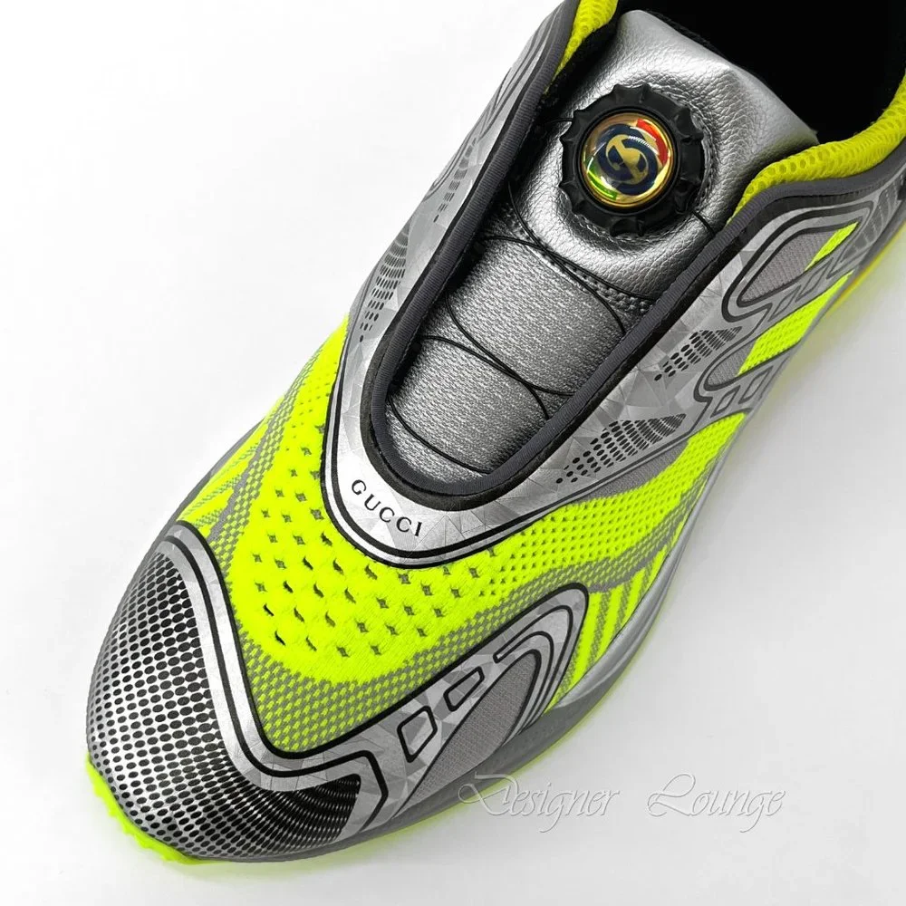 NEW GUCCI Ultrapace R GG Logo Men's Sneakers Yellow Grey 8 G / US 8.5 Authentic